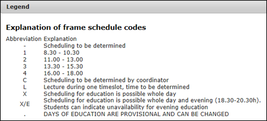 Maastricht course codes 2